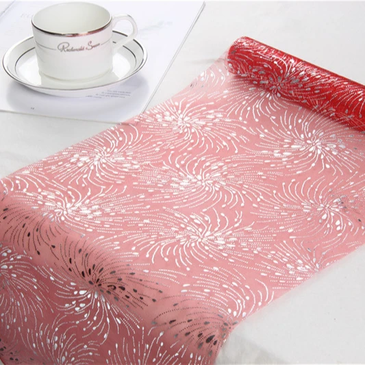 
Organza table runner with bronzed design 