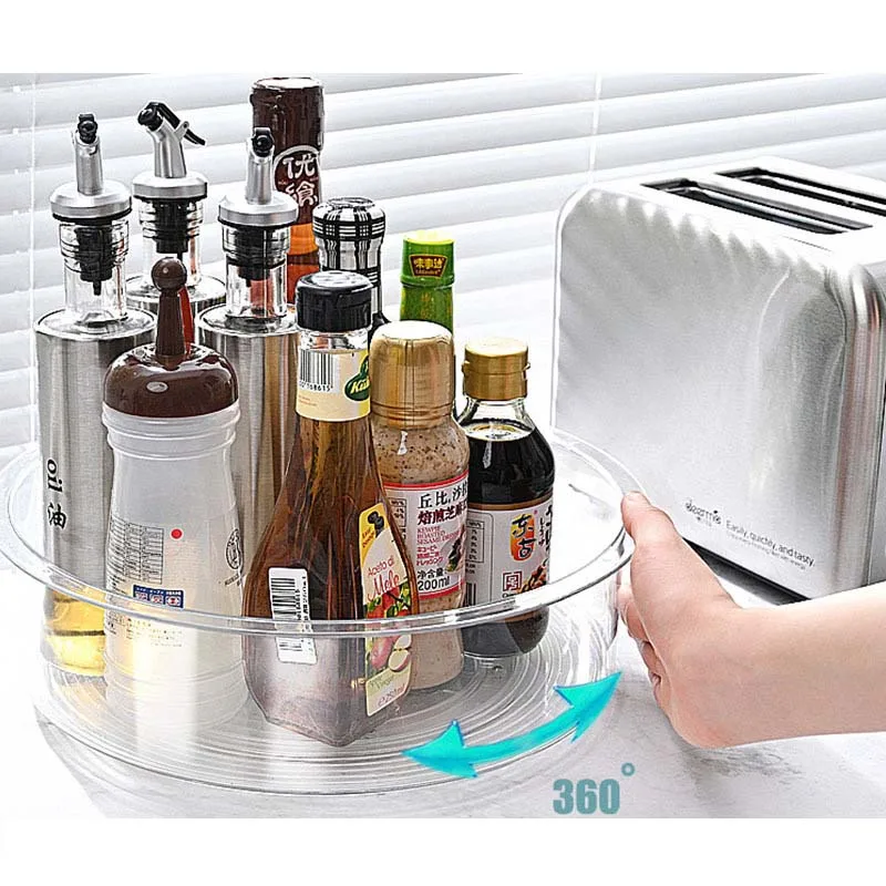 360 Rotating Transparent Turntable Plastic Food Makeup Organizer Storage Container Lazy Susan for Living Room