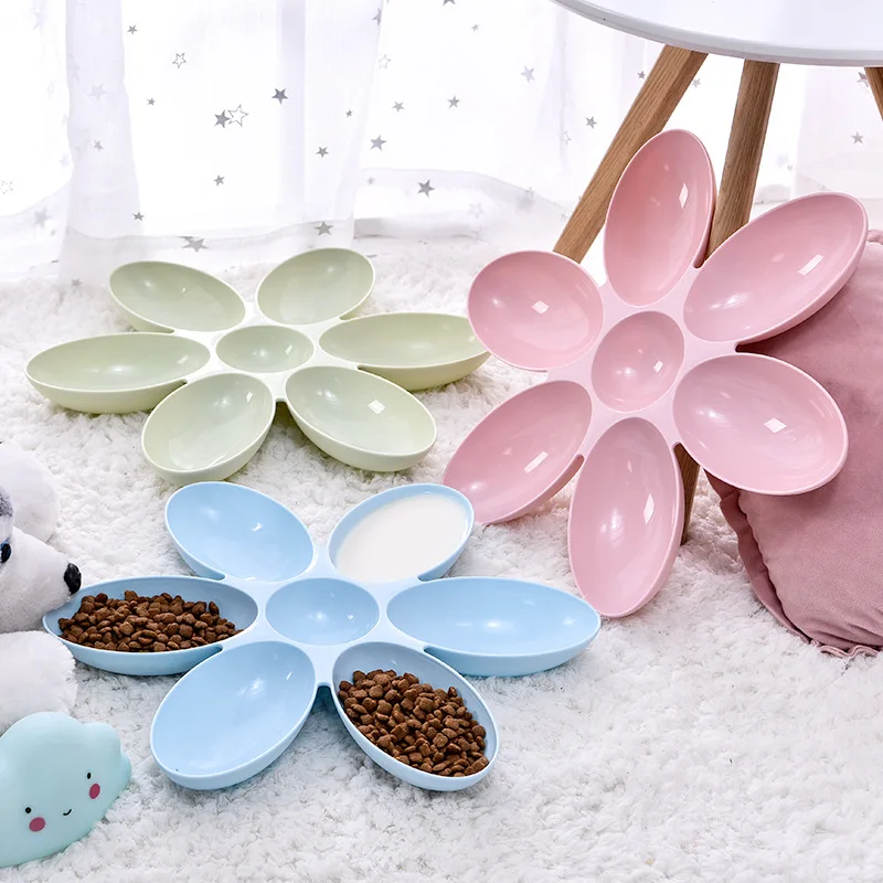 New Design 6 In 1 Flower-Shaped Pet Bowls Dog Puppy Cat Water Feeding Bowl Healthy Diet Dish