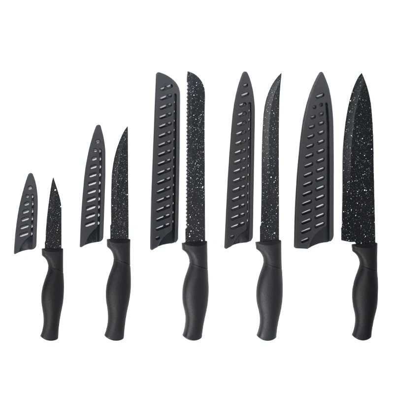 10pcs Black color Knife Set with Hammer Stainless Steel Blade Knife with Coating Kitchen Knife Set