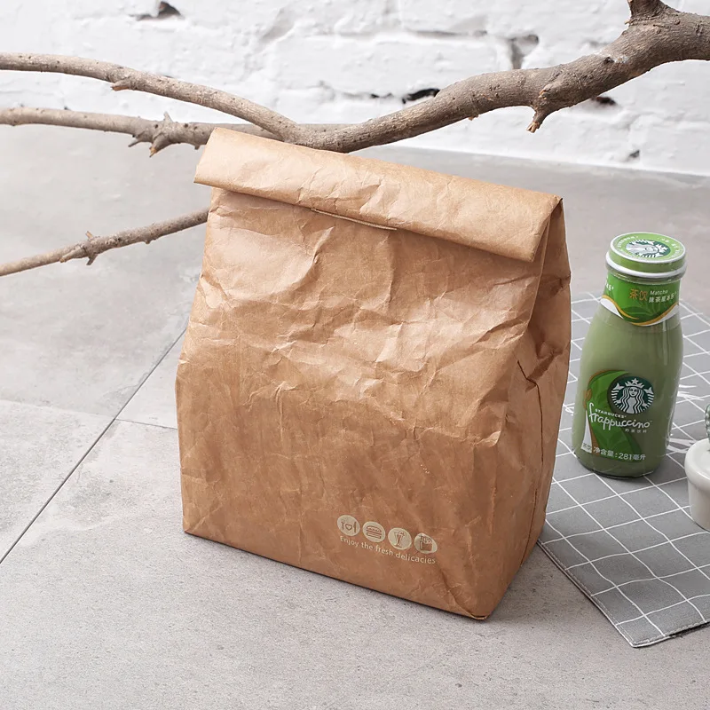 Wholesale Cheap Ecofriendly Thermal Food Delivery Bag Brown Insulated Tyvek Paper Lunch Cooling Chiller Cooler Bag