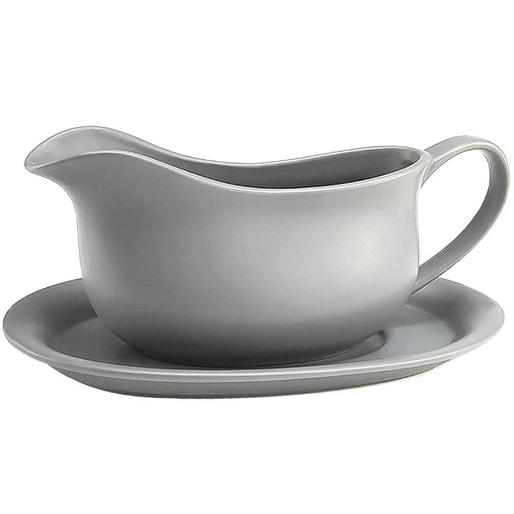 Custom Ceramic 400ml Gravy Boats Gravy Pitcher Wholesale Porcelain Sauce Boat Gravy Boats With Attached Saucer & Handle