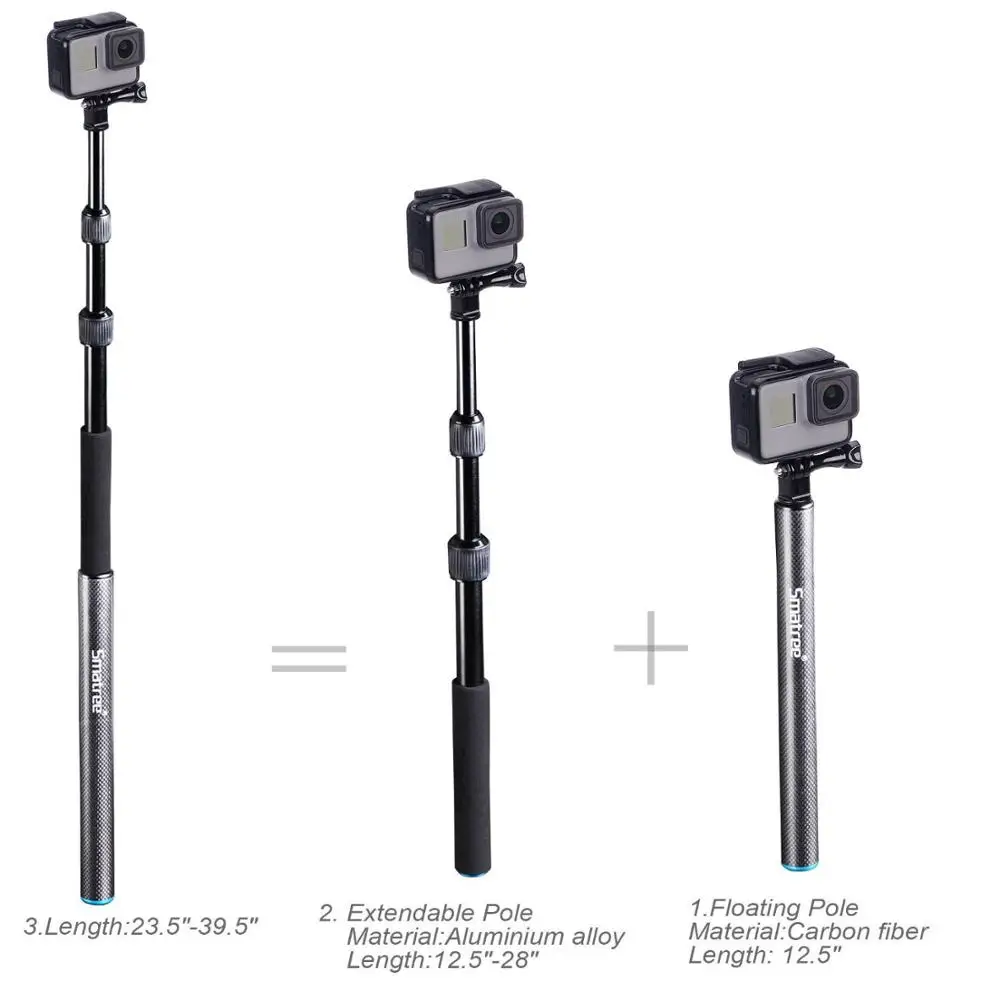 Smatree Aluminium-alloy and Carbon-fibre Handheld Extendable Tripod Monopod Camera Phone Selfie Stick for Gopro
