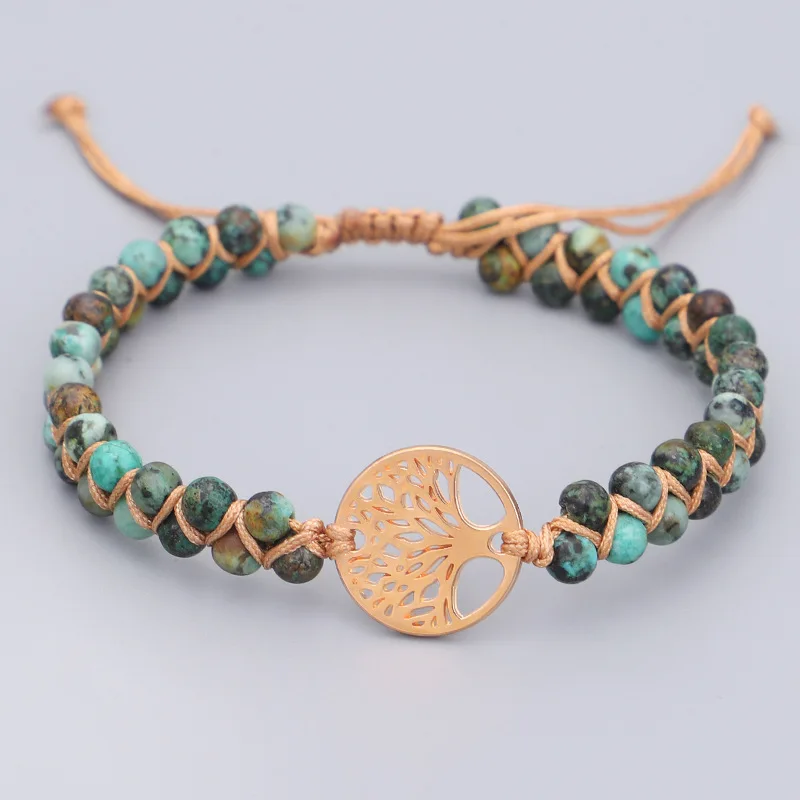 
Mixed Natural Turquoise Stone Life Tree Of Life Wrap Bracelets Hand Woven Natural Stone Bracelets Gemstones Adjustable 