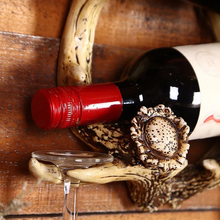 Nordic resin craft deer antler figurine wine rack for home decor