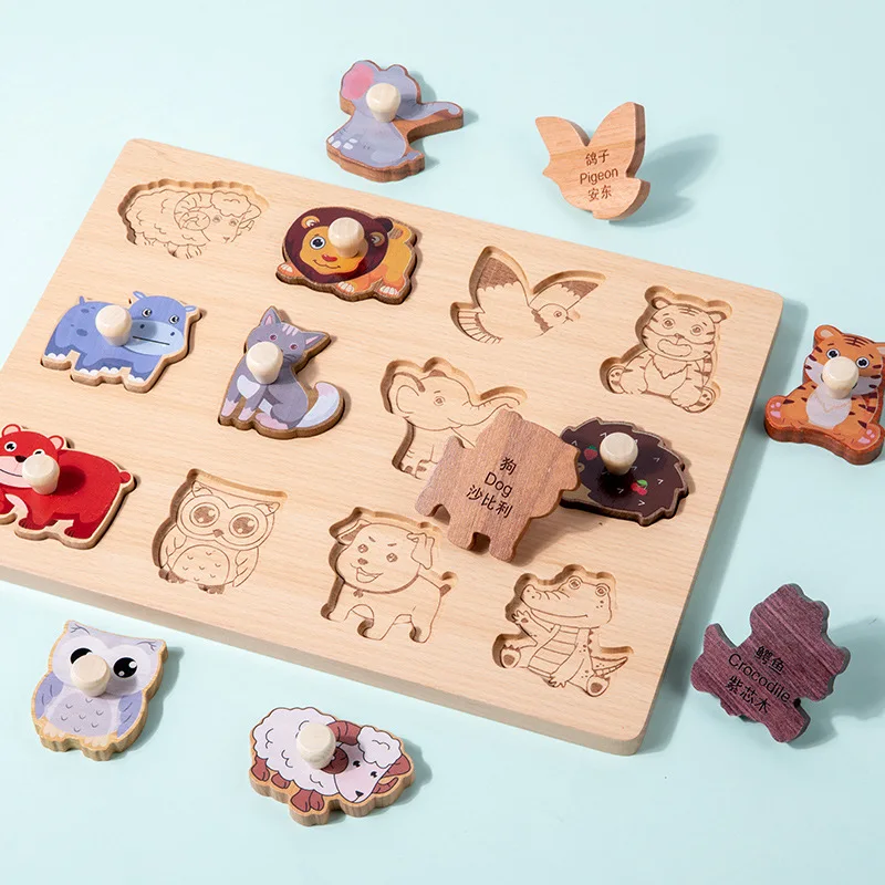 Alphabet Shape Numbers Zoo Fruits Sea Animals Dinosaur Chunky Wooden Peg Puzzles Puzzles for Toddlers
