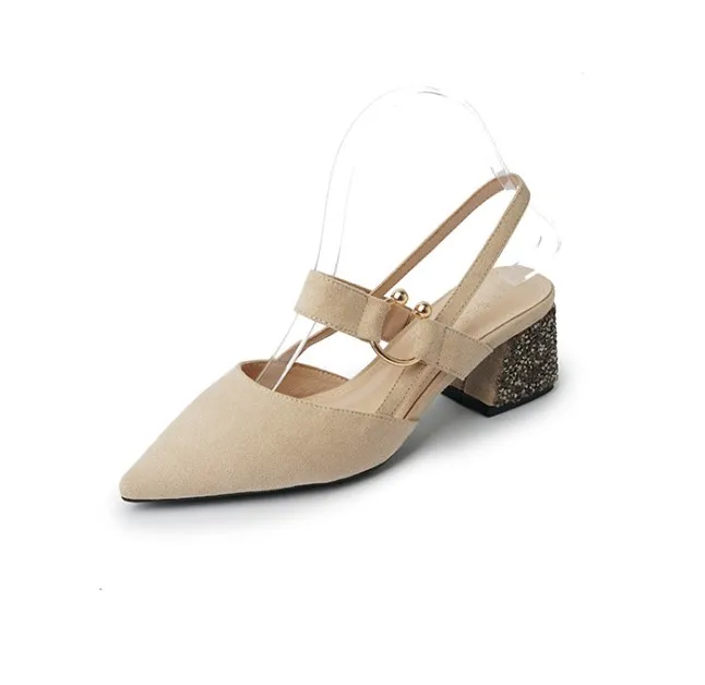 NANA rubber sole sandals female dress shoes, new 5cm high heels rhinestone pointed dress shoes,faux suede leather shoes