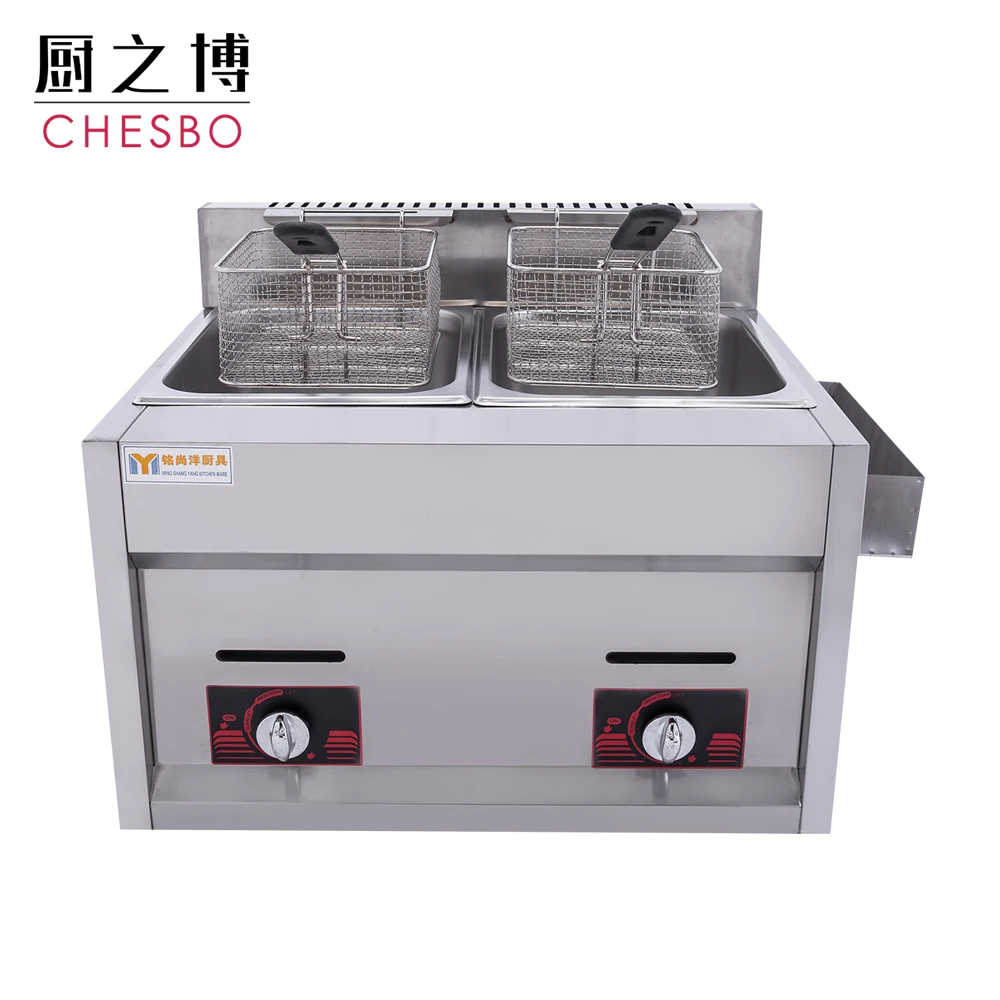 Commercial Countertop Gas Fryer 2 Basket Deep Fryer Stainless Steel Deep Fryer for French Fry Restaurant Kitchen 10L