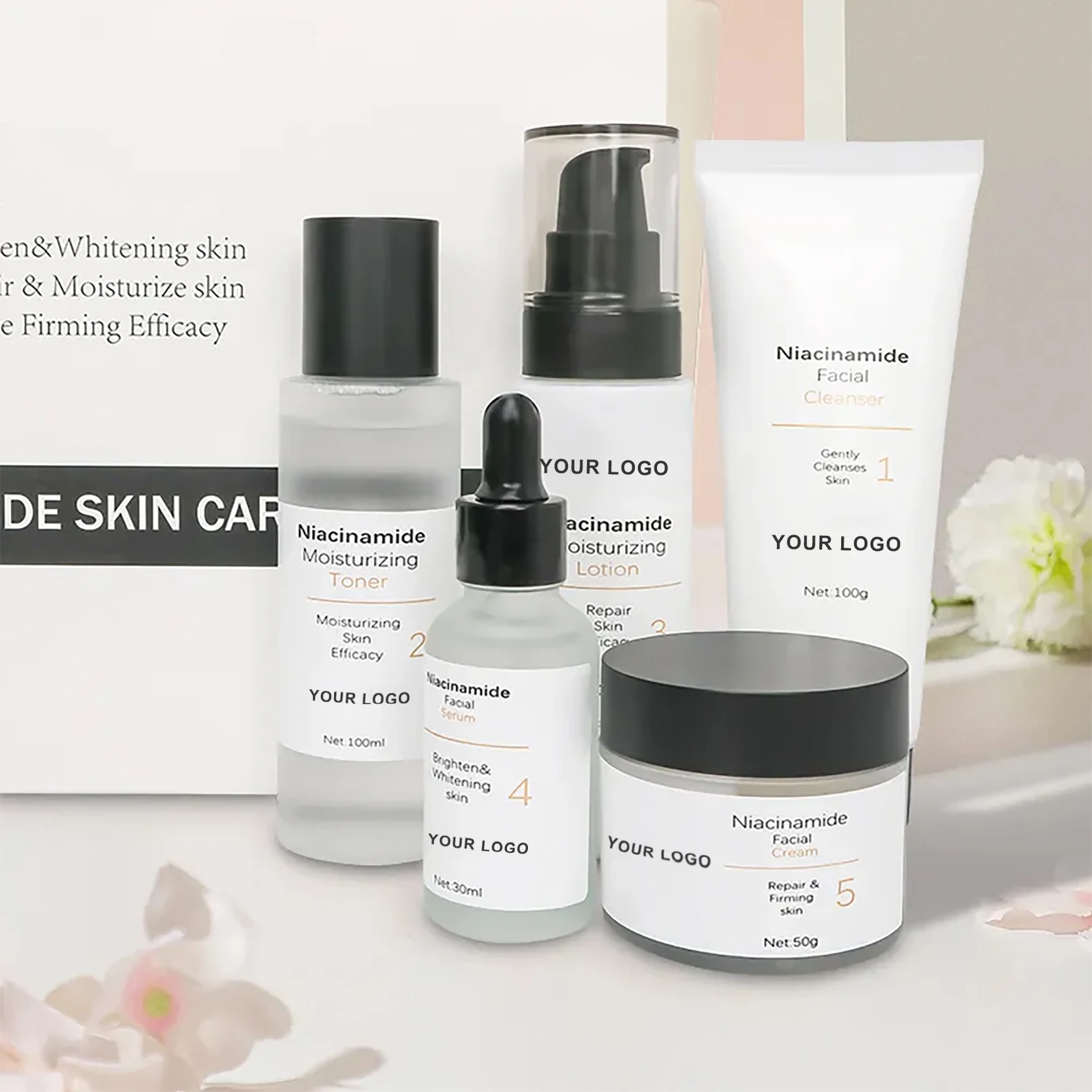 Custom Private Label Korean Cosmetics Anti Aging Repair Whitening Nourishing Moisturizer Niacinamide Brightening Skin Care Set