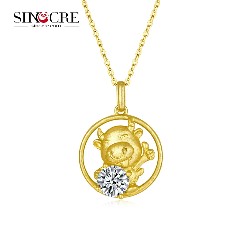 SINOCRE Pass Test Snake Gold Leaf Pendant Vintage Initial 18K Necklace Twelve Zodiac Signs Animals