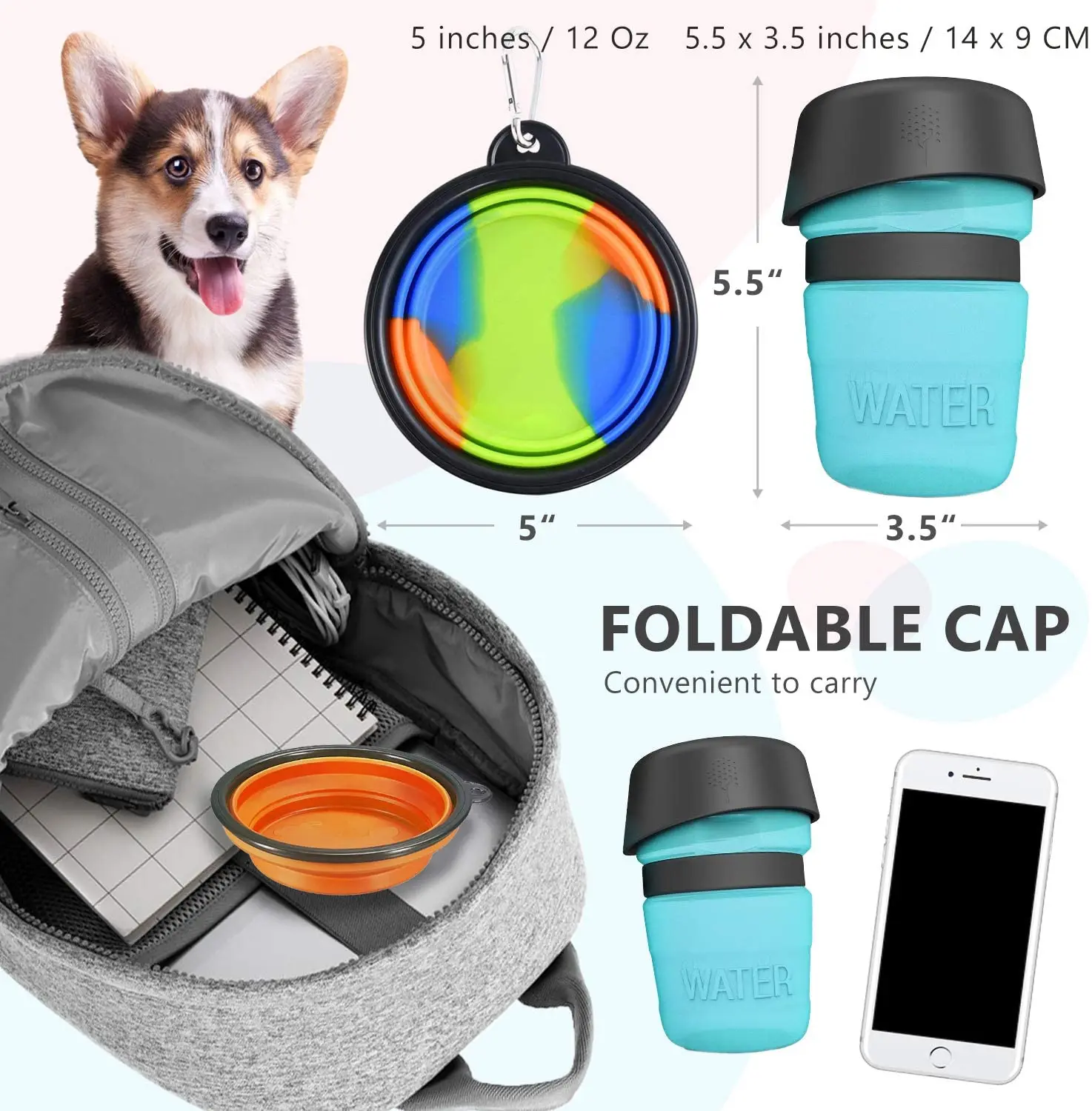 Amazon 18oz/520ml Animal Feeding Drinking Cup Bowl Pet Water Dispenser Dog Water Bottle Portable Travel bottle for Outdoor