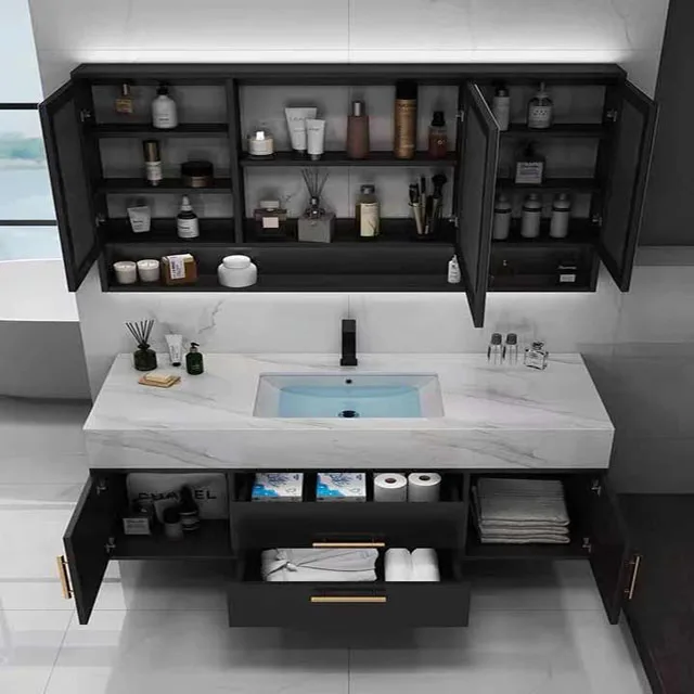HZ High quality Bathroom vanity cabinet  Modern style Simple design lacquer customized Vanity cabinet