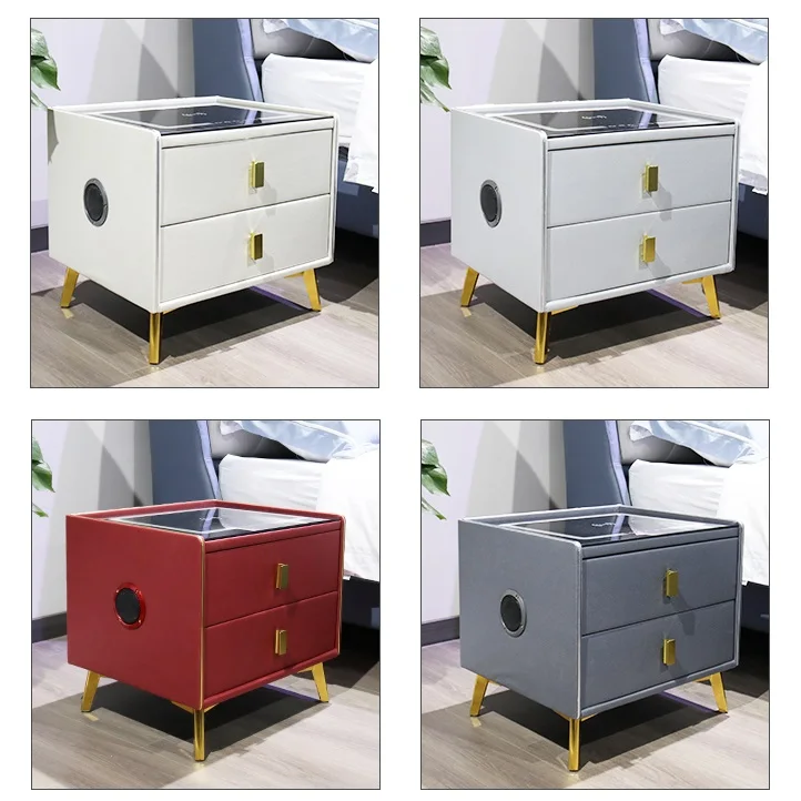 Intelligent bedside table modern simple multi-function bedside table with wireless charging color lamp fingerprint lock sound