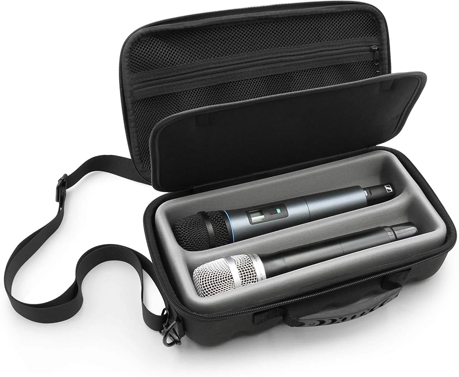 Fumao Two Wireless Microphone Case Compatible with Wireless Mic System Handheld Microphones Sennhesier, Shure and More, Mic Bag