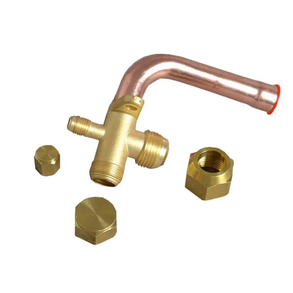 Copper  Split Valve Thicken Air Conditioner Valve BSP Thread 3 Way Bend Flare Tube Expansion Valve for Air Conditioner
