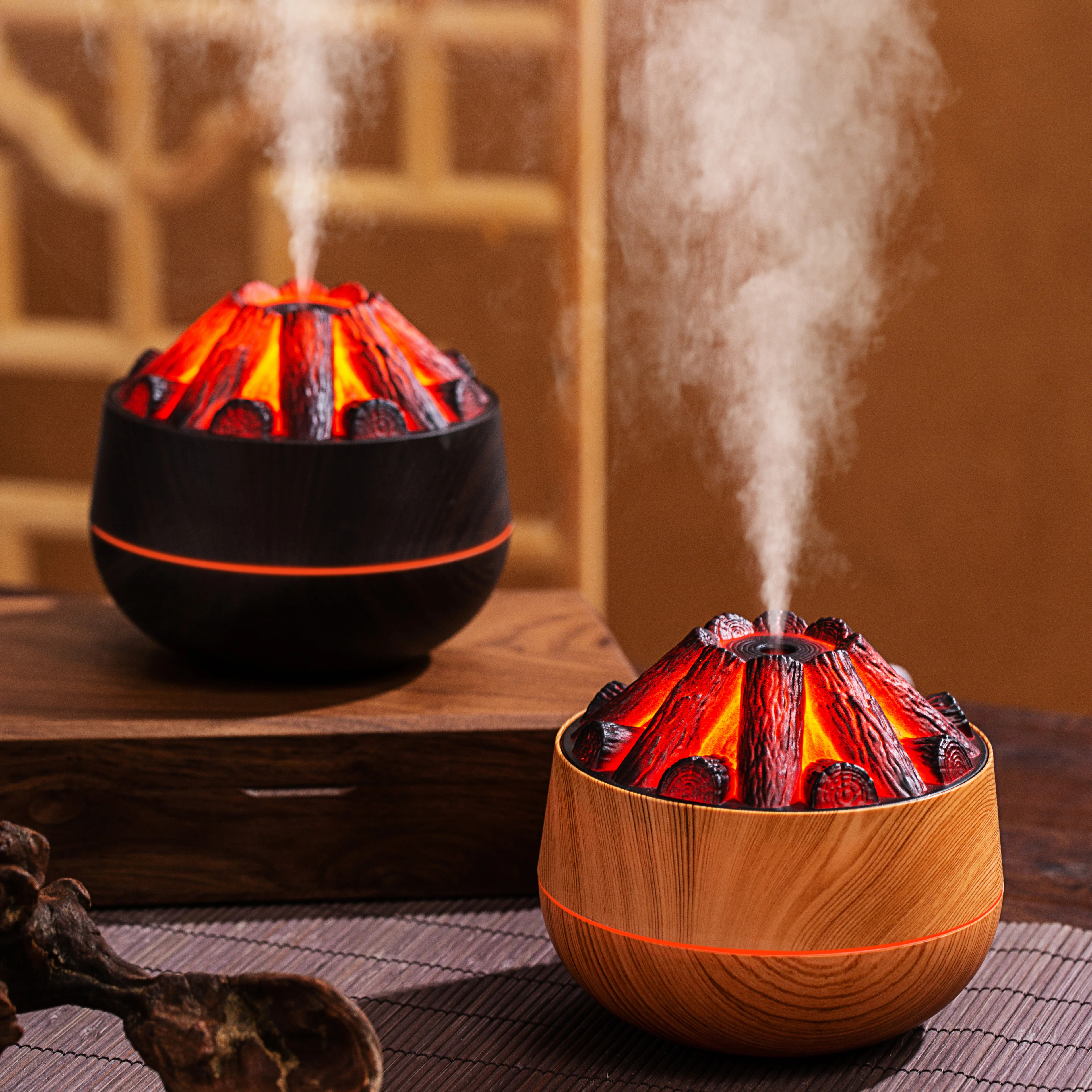 2024 New Charcoal Fire Humidifier 300ML Simulated Carbon Fire Humidifier Diffuser USB Smart Bonfire Humidifier