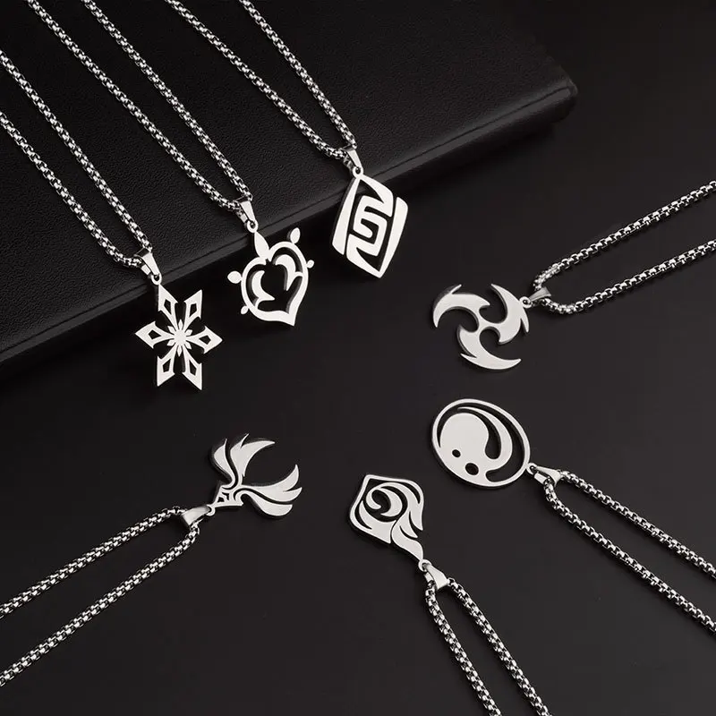 Genshin Impact Vision Necklace Stainless Steel Necklace 50cm Chain Length Seven Elements Hydro Dendro Electro Geo Pyro Anemo Cry