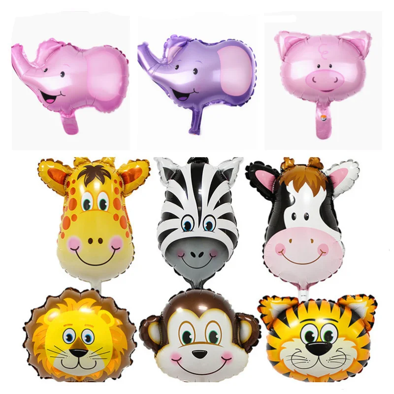 Aluminum Mini Animal Head Foil Balloon 3D Tiger Lion Cow Giraffe Monkey Animal Balloon