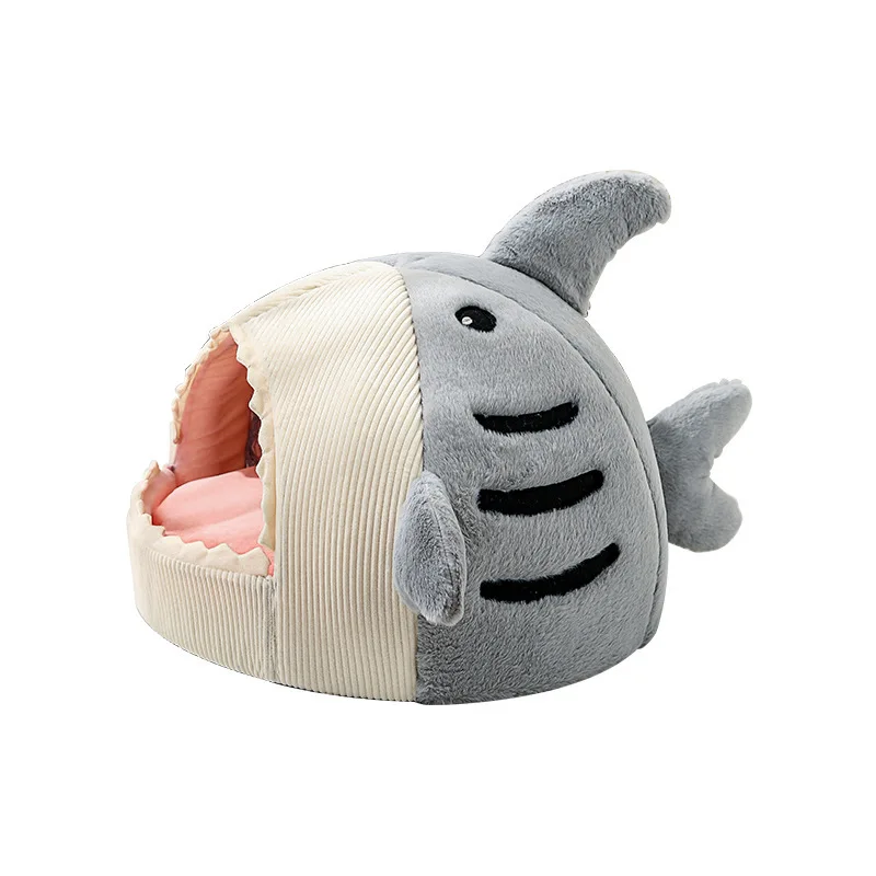Semi-enclosed Cute Cartoon Shark Shape Cat Kennel Winter Warm Pet Bed Soft Plush Pet Supplies Pp Cotton Filled Dog Cat House