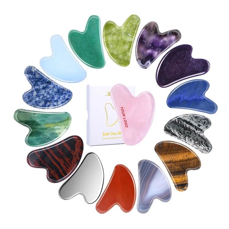 drop shipping custom logo Quartz Gua Sha Jade Set quality Heart Shaped Gua Sha Stone