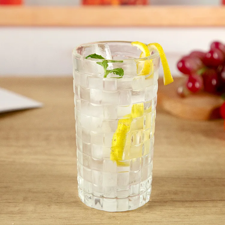 Dishwasher Safe Cocktail Clear Heavy Base Tall Plaid Beer Glasses  Bar Glass Water Wine Juice Iced Tea Glasses for drinking