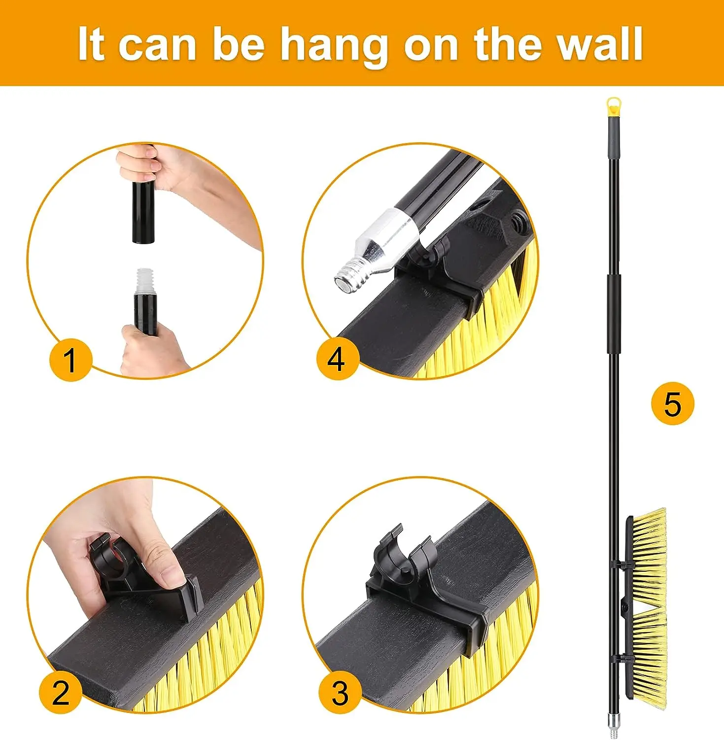 18 Inches Push Broom Outdoor- Heavy Duty Broom with  Long Handle for Deck Driveway Garage Yard Patio Concrete Floor Cleaning