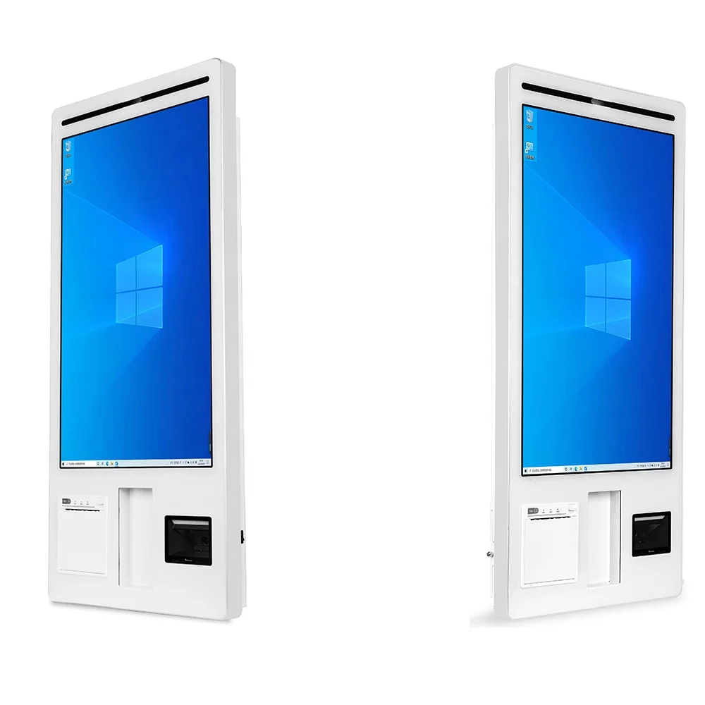 White 27 inch wall mount Self Payment Kiosks WIFI USB All in one PC for restaurant order