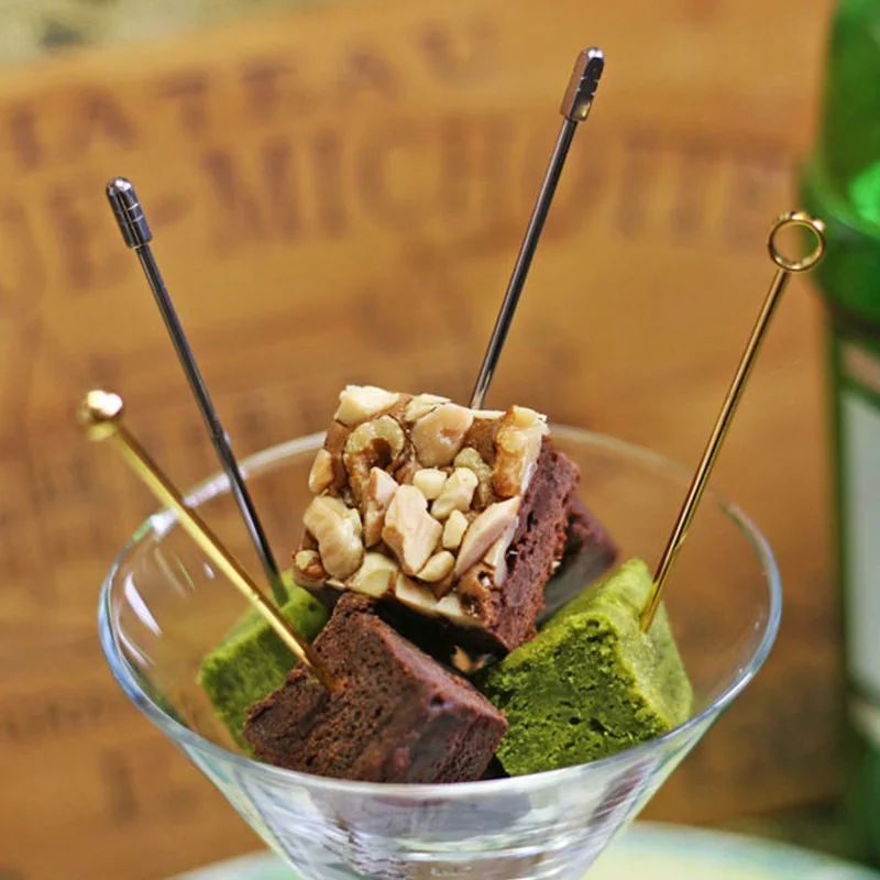 Wholesale Bar Tools Metal Gold Silver Vintage Cocktail Picks  Fruit Pin Fork , 304 Stainless Steel Cocktail Pick