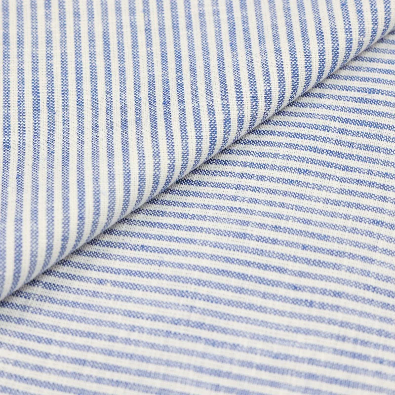 Hot Sale Poplin Stripe Shirt Fabric European Flax Yarn Dyed Woven Linen Cotton Fabric