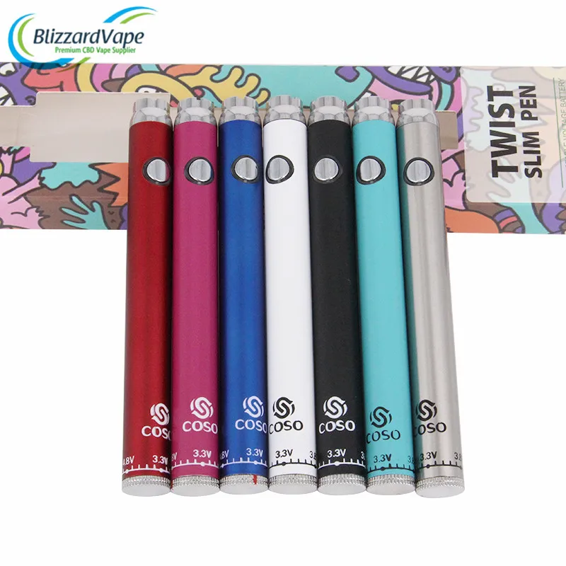 COSO Slim Pen Twist Custom Logo Cbd Battery Vape 510 Battery With Packaging