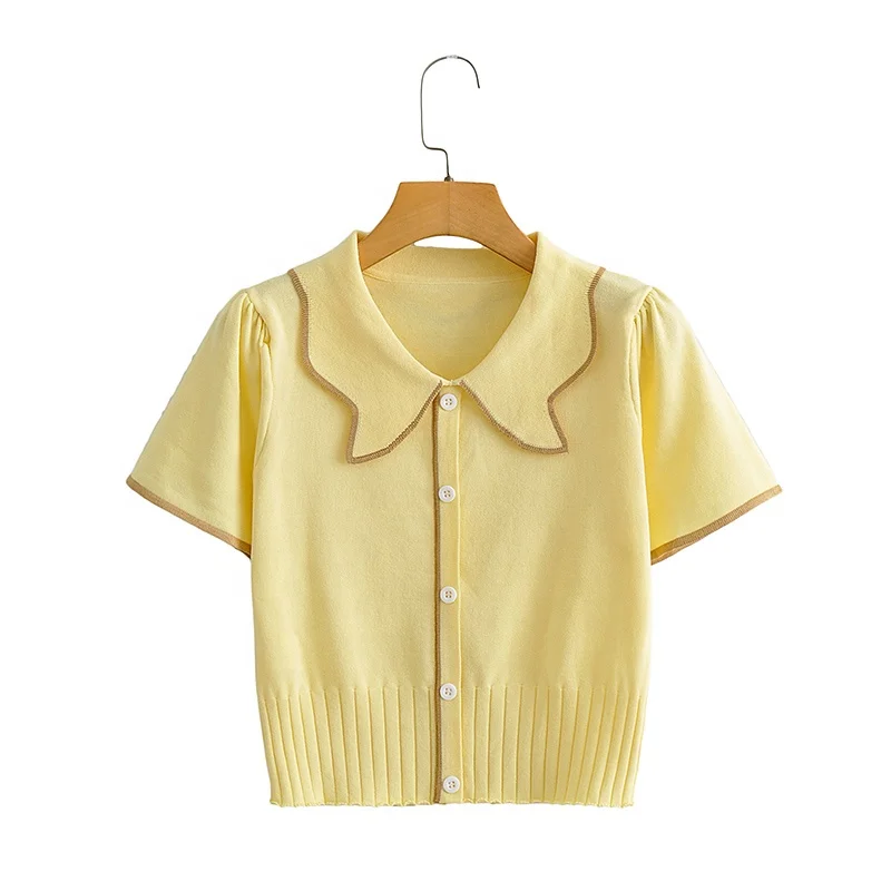 
Женская новая мода лето юбка с высокой талией, v-образное декольте, контрастные цвета, линия женский свитер, Стильный вязаный кардиган на пуговицах Свободные короткие пользовательский свитер Топы 