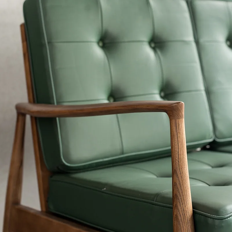 New Arrival French Mid Century Italy PU Leather Inclination Arm Soft Skin Sofa