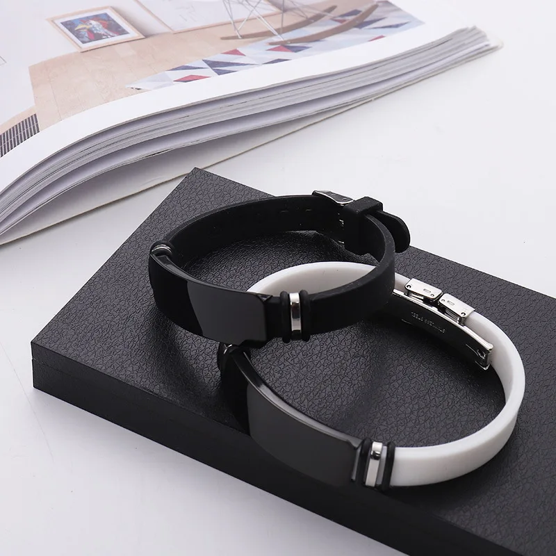 Wholesale stocked luxury jewelry men friendship custom logo rubber stainless steel silicone bracelets