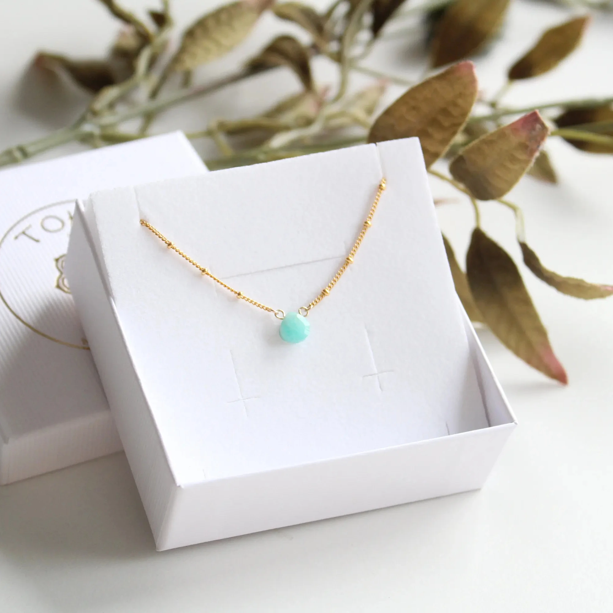 Custom Gemstone Turquoise Birthstone Necklace Personalized 14 K gold filled satellite chain Necklace Jewelry Gift
