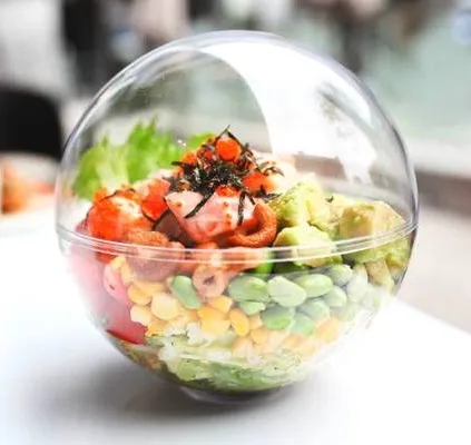Poke Bowl Plastic Packaging Poke Bowl with Paper Card Carry Packaging Custom