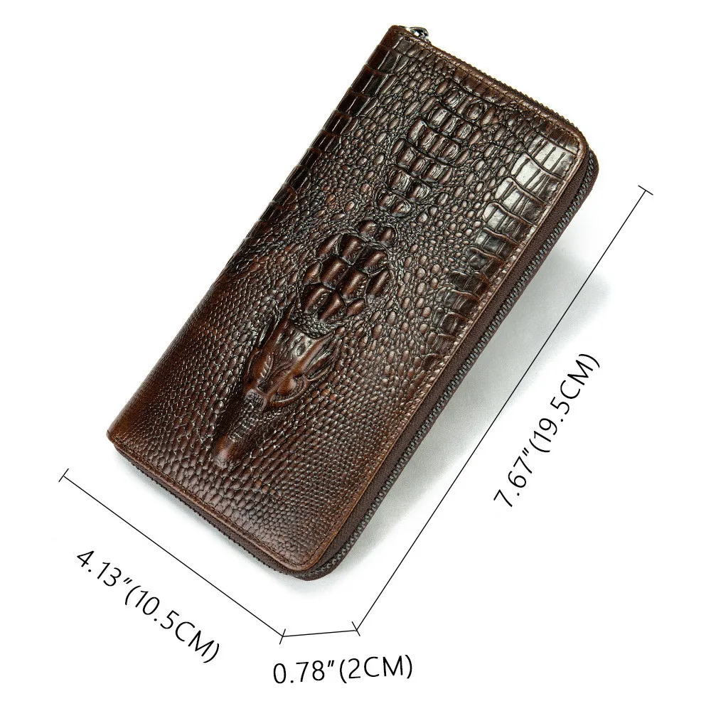 TIDING Genuine Cowhide Leather Hand Wallet Crocodile Pattern Embossing Long Leather Wallet for Men
