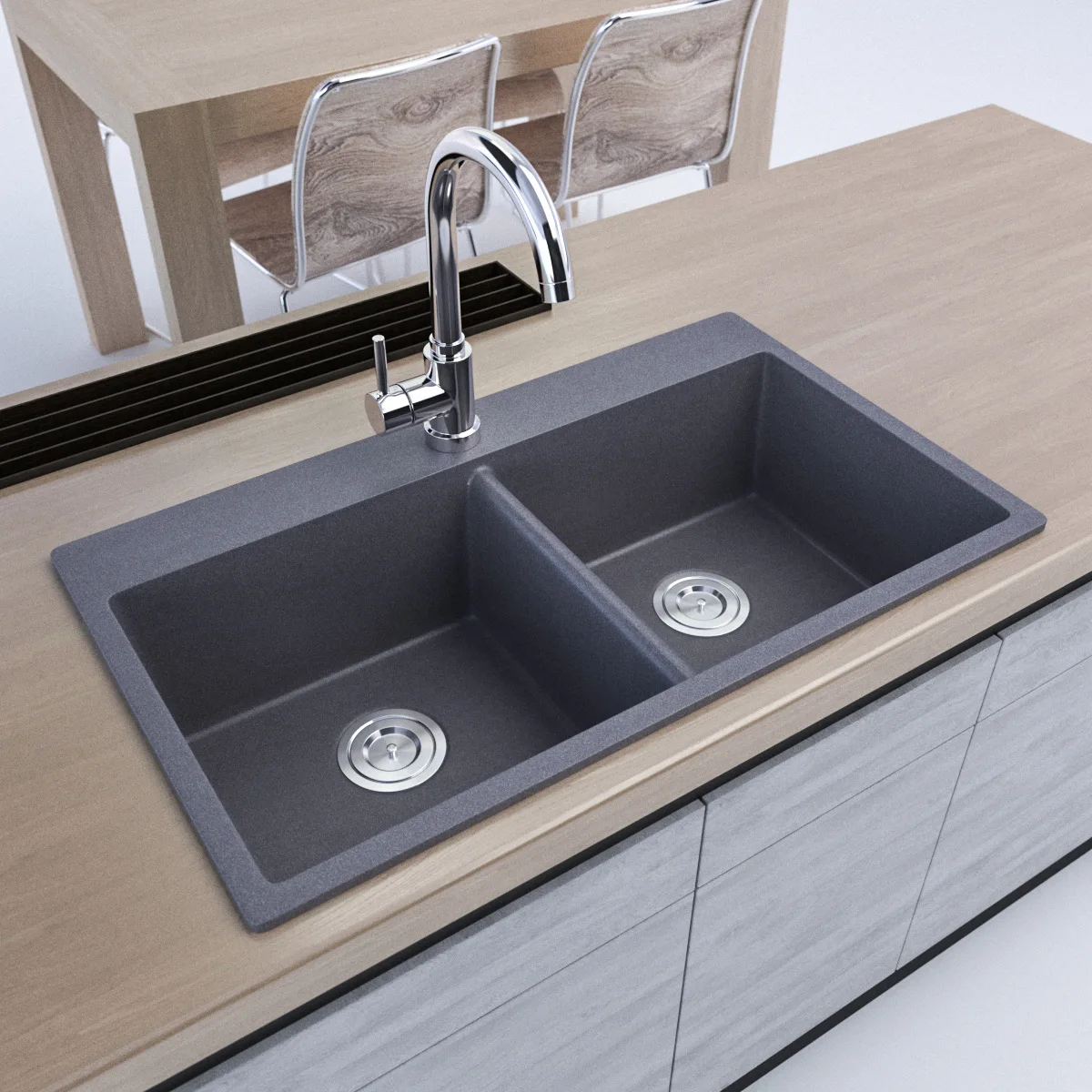 High Quality modern home double bowl grey quartz composite granite undermount kitchen sink