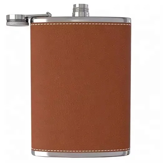 Customized PU leather cover stainless steel 8oz hip flask for liquor alcohol