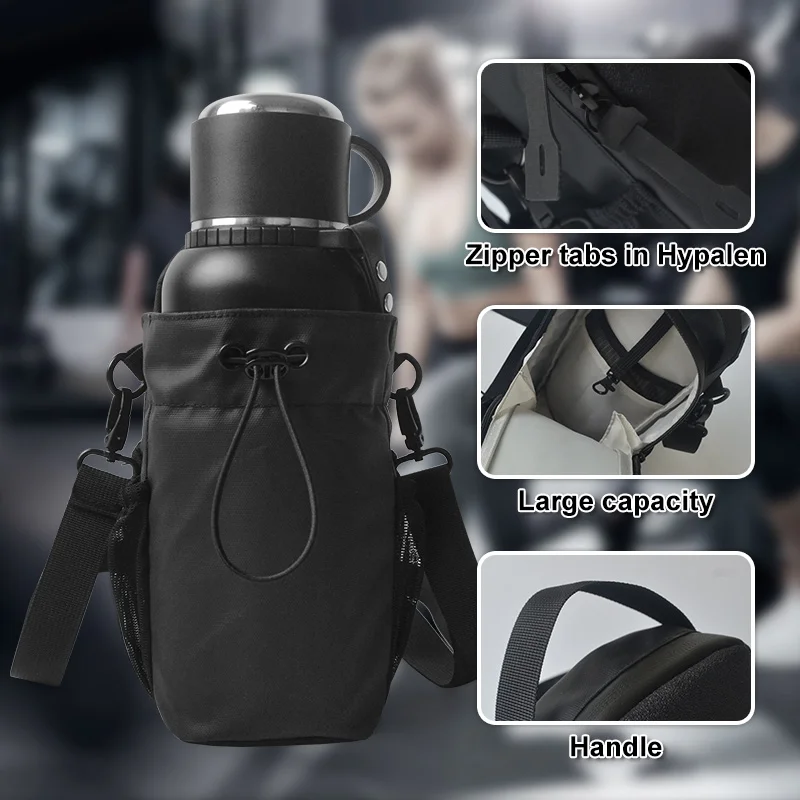 Custom logo waterproof nylon zipper magnet phone crossbody pouch fitness 40oz water bottle holder magnetic gym bag with strap