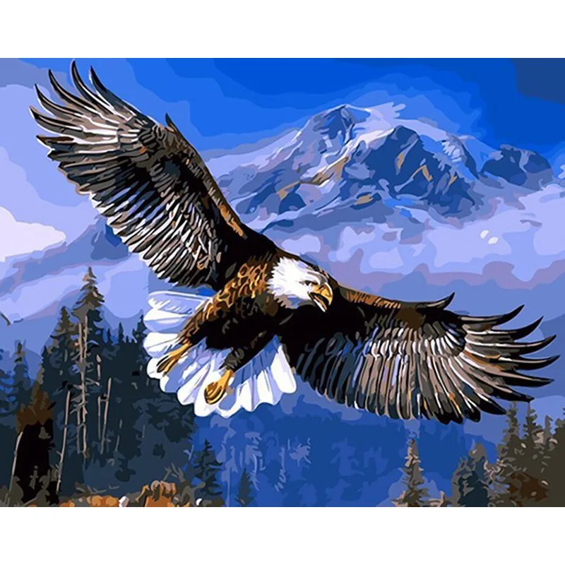 Classic Acrylic Paints Eagle And Snow Mountain Animal Paintings Hand-Painted Oil Painting By Numbers