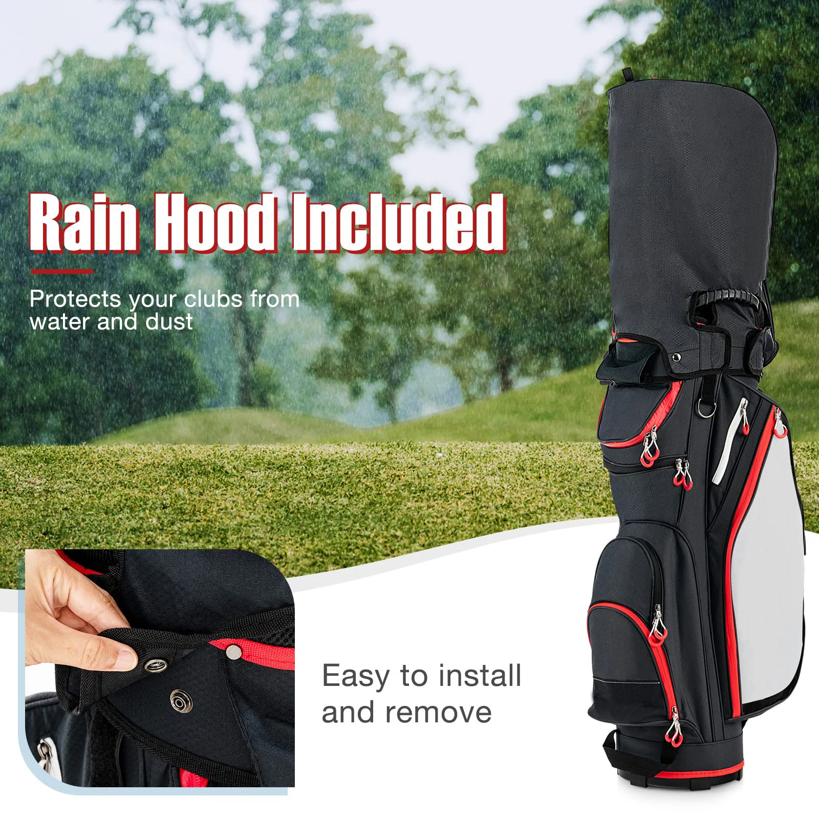 14 Way Full Length Divider Golf Cart Bag with Rain Hood & Cooler Bag, Waterproof Golf Cart Bag for Men & Women