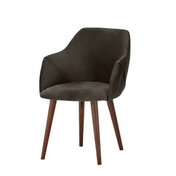 Newest wooden legs chairs home hotel coffee armchair modern design double stiching upholstered grey velvet dining chair