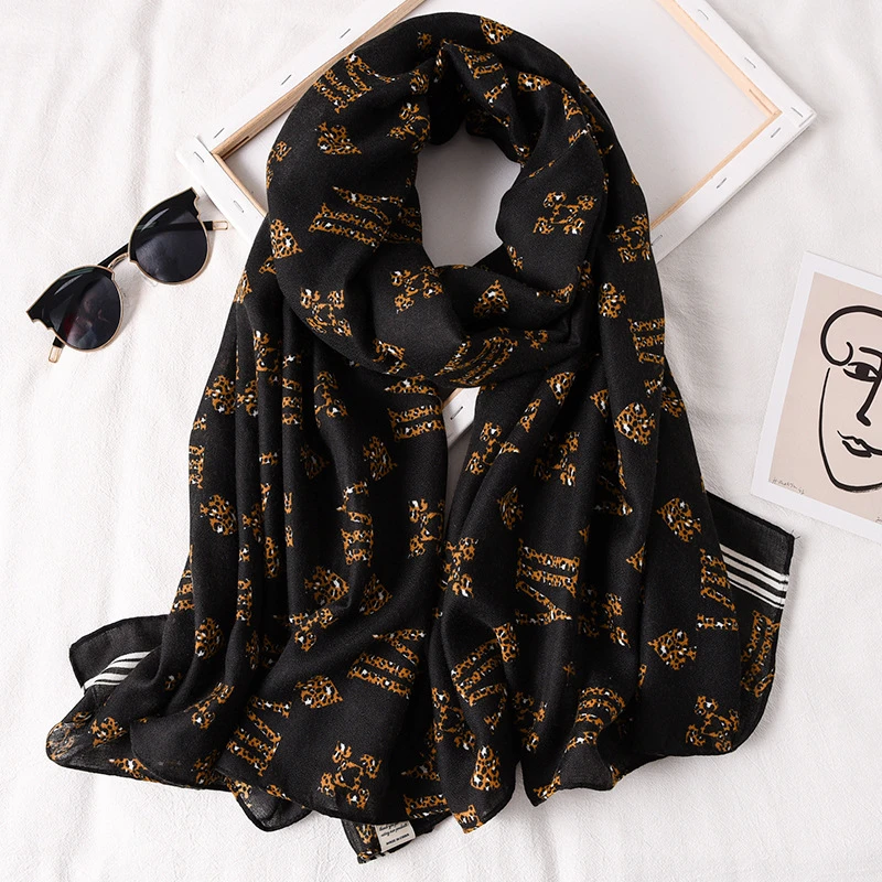 2022 Spring England Style Luxury Long Shawl Cotton Linen Brand Letter Print Fashion Women Printed Scarf Hijab