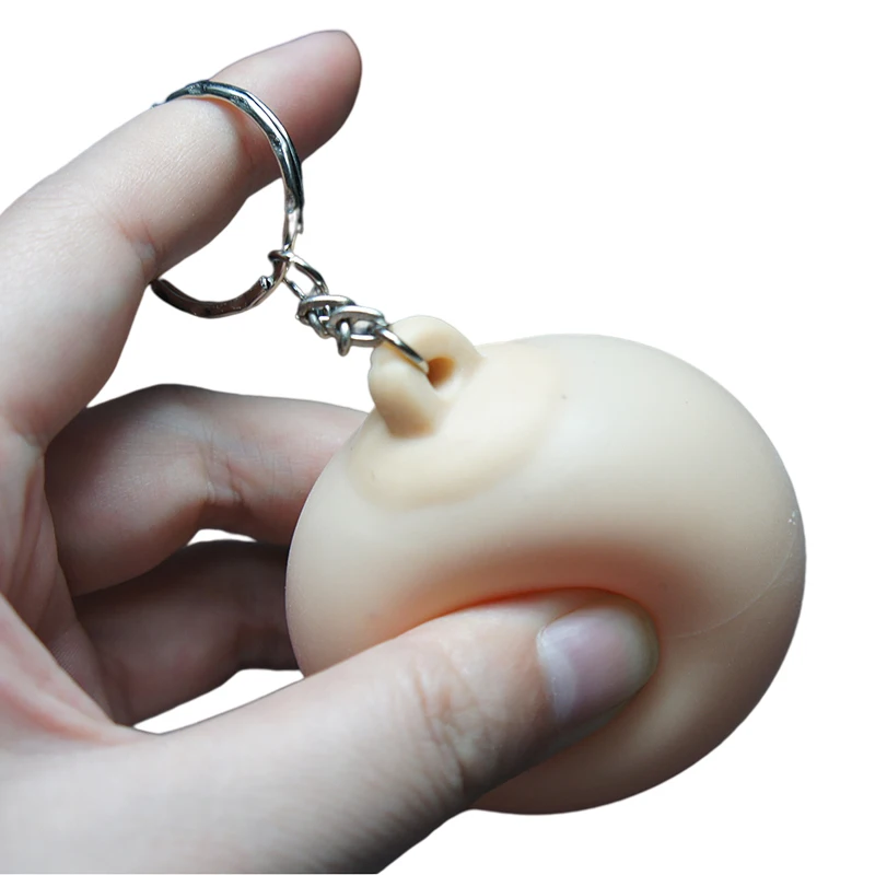 Anti Stress Boob Stress Relief Prank Joke Birthday Present Squeeze Ball Breast Key Ring Gift