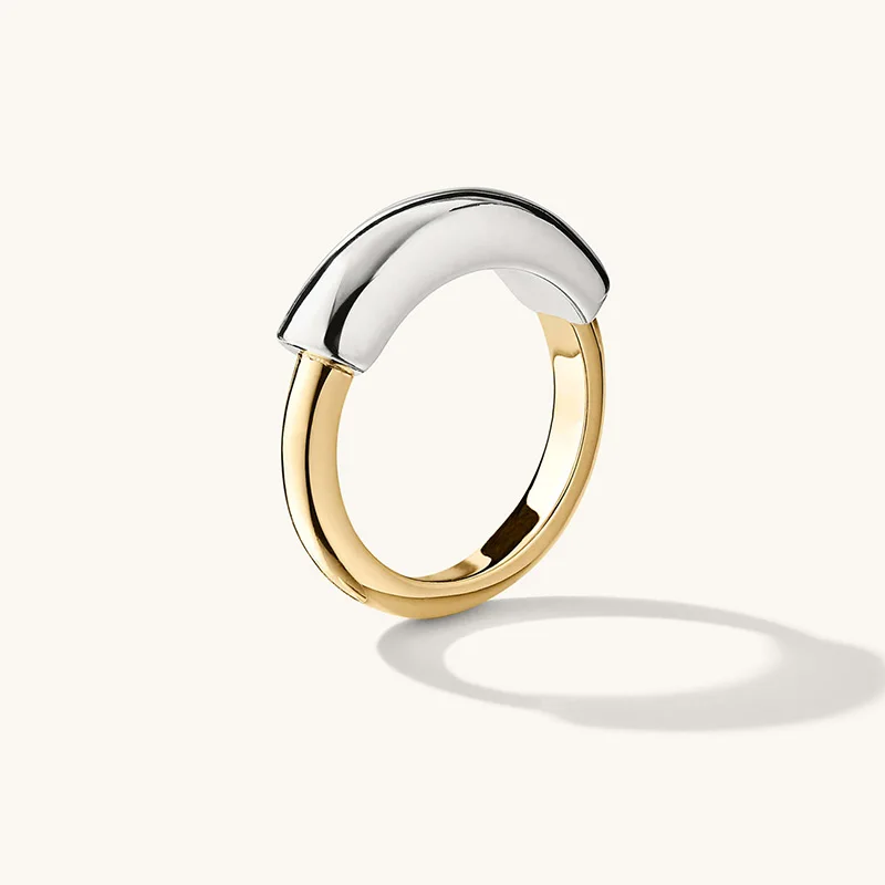 925 sterling silver two-tone Gold & Silver tube ring