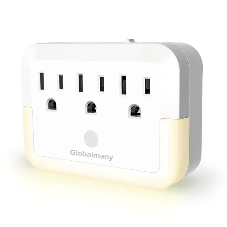 popular items white and black color wall tap smart plug night light 3 AC outlet