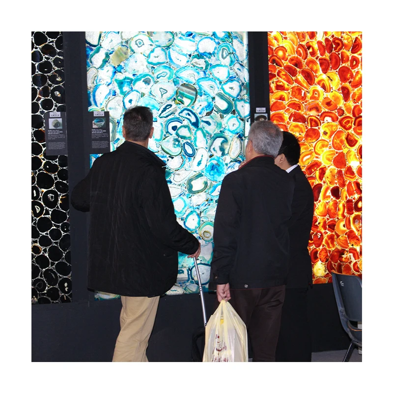 Customized Semi Precious Stone Translucence Crystal Agate Gemstone Wall Panel