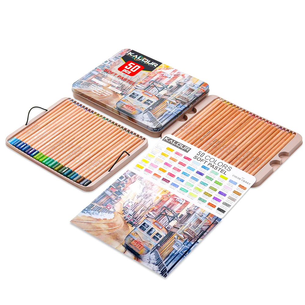 Распродажа, высококачественные яркие цветные мягкие цветные карандаши 50 шт., мягкие пастельные цветные карандаши в жестяной коробке