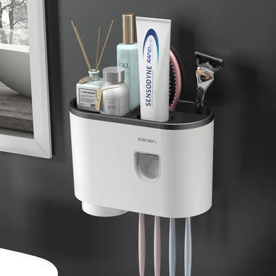 Plastic Tooth Brushing Water Washing Teeth Cleaner Cup Automatic Toothpaste Dispenser with oneToothbrush Holder