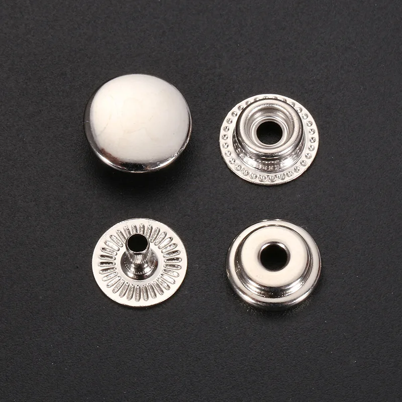 Custom Emboss logo 15mm Silver Black Snap Fastener Metal Snap Button for Clothes Bags Accessories 4 Part Snap Buttons